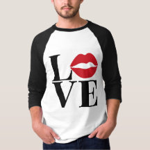 Red and Black Red Lips Mens Baseball T-Shirt