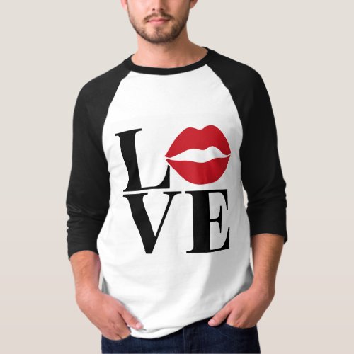 Red and Black Red Lips  Mens Baseball T_Shirt