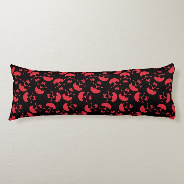 Red and Black Repeating Motif | Skull Pattern Body Pillow (Front)