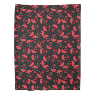Red and Black Repeating Motif   Skull Pattern Duvet Cover
