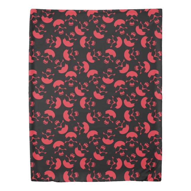 Red and Black Repeating Motif | Skull Pattern Duvet Cover (Front)