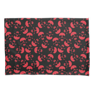 Red and Black Repeating Motif Skull Pattern Pillow Case