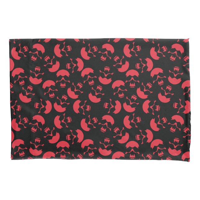 Red and Black Repeating Motif | Skull Pattern Pillow Case (Front)