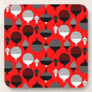 Red And Black Retro Christmas Decorative Ball Beverage Coaster