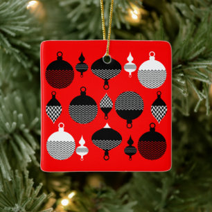 Red And Black Retro Christmas Decorative Ball Ceramic Ornament