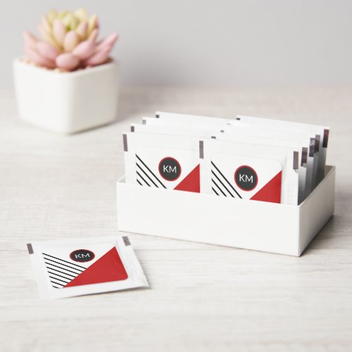 Red and Black Retro Color Block with Monogram Hand Sanitizer Packet