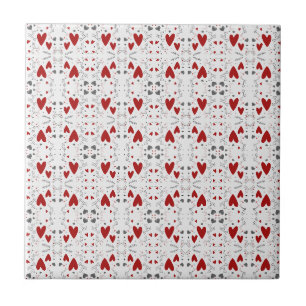 Red and Black Retro Hand Drawn Hearts Love Ceramic Tile