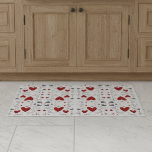 Red and Black Retro Hand Drawn Hearts Love Doormat