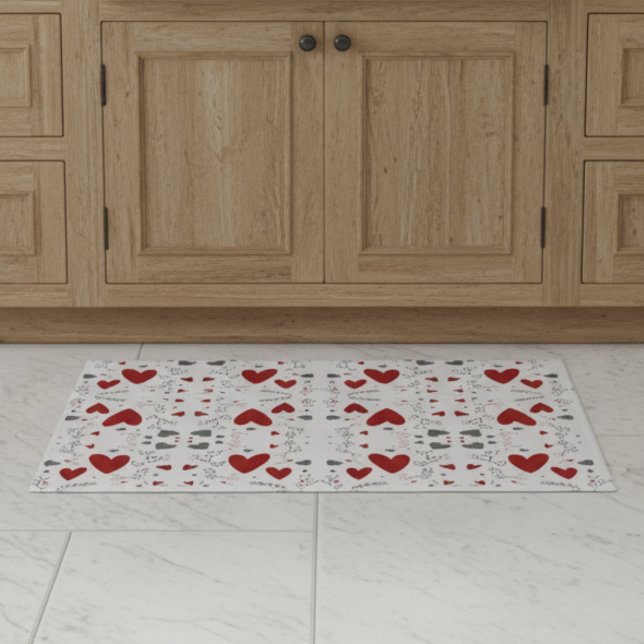 Red and Black Retro Hand Drawn Hearts Love  Doormat (fun red and black hearts doodles hand drawn love valentines theme rug doormat)