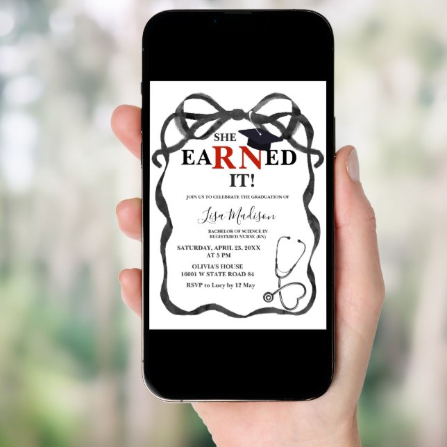 Red and Black RN Nurse Graduation Party  Invitation (Front Digital)
