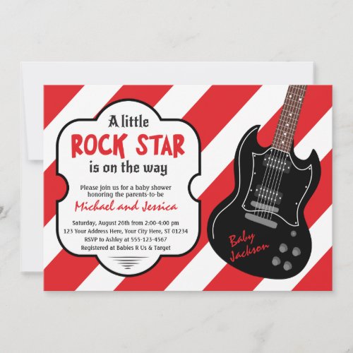Red and Black Rock Star Rock a Bye Baby Shower Invitation