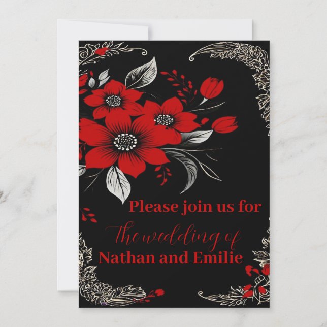 Red and black Romantic wedding invitation  (Front)