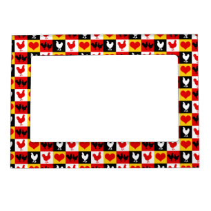 Red and Black Rooster Chicken Pattern Magnetic Frame