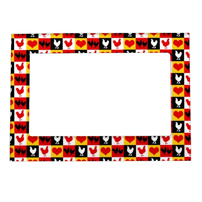 Red and Black Rooster Chicken Pattern Magnetic Frame (Front)