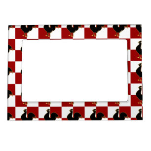 Red and Black Rooster Chicken Pattern Magnetic Photo Frame
