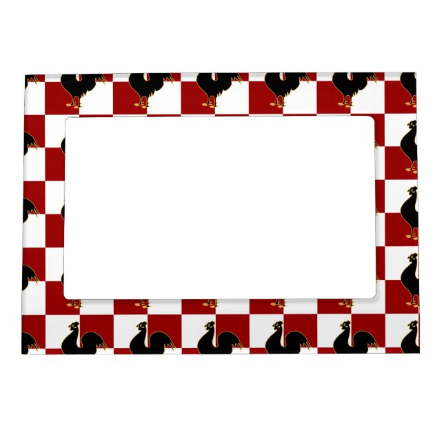 Red and Black Rooster Chicken Pattern Magnetic Photo Frame (Front)