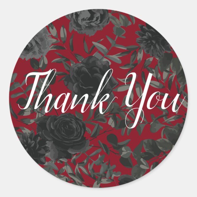 Red and Black Rose Gothic Favor Sticker Labels (Front)