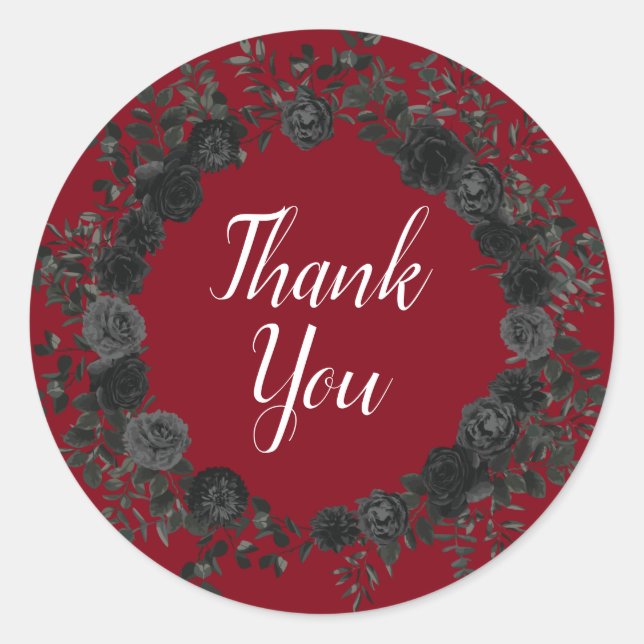 Red and Black Rose Gothic Favor Sticker Labels (Front)