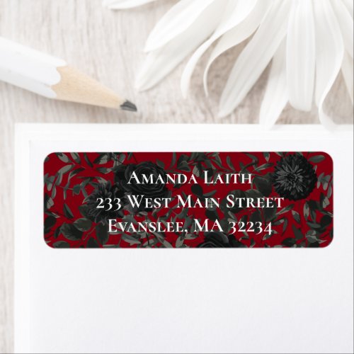 Red and Black Rose Gothic Return Address Labels