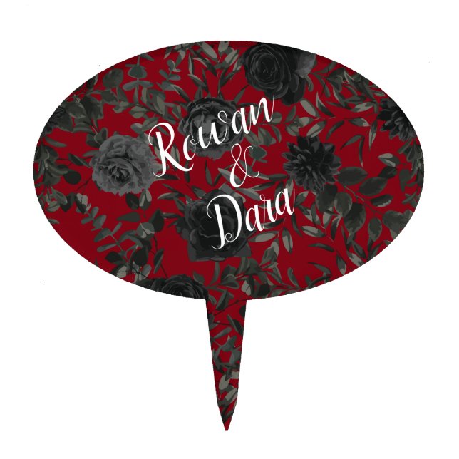 Red and Black Rose Gothic Wedding Cake Topper (Front)