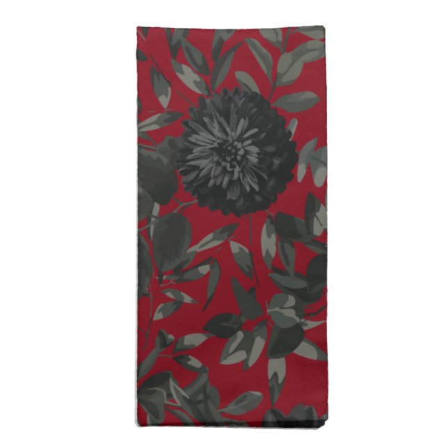 Red and Black Rose Gothic Wedding Cloth Napkin (Folded)