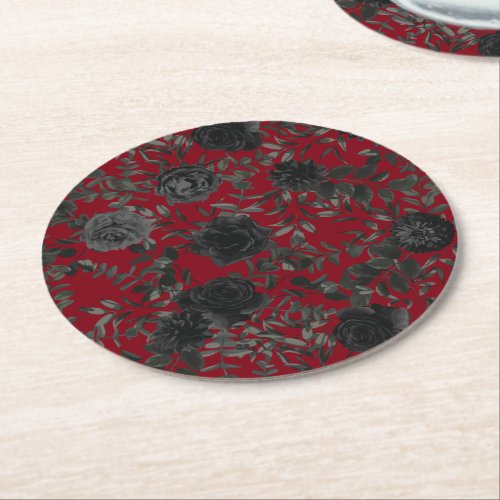 Red and Black Rose Gothic Wedding Coasters