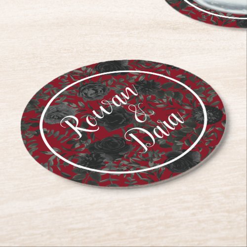 Red and Black Rose Gothic Wedding Coasters