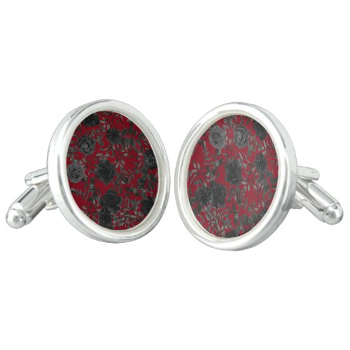 Red and Black Rose Gothic Wedding Cufflinks