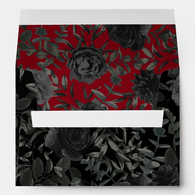 Red and Black Rose Gothic Wedding Envelopes (Back (Bottom))