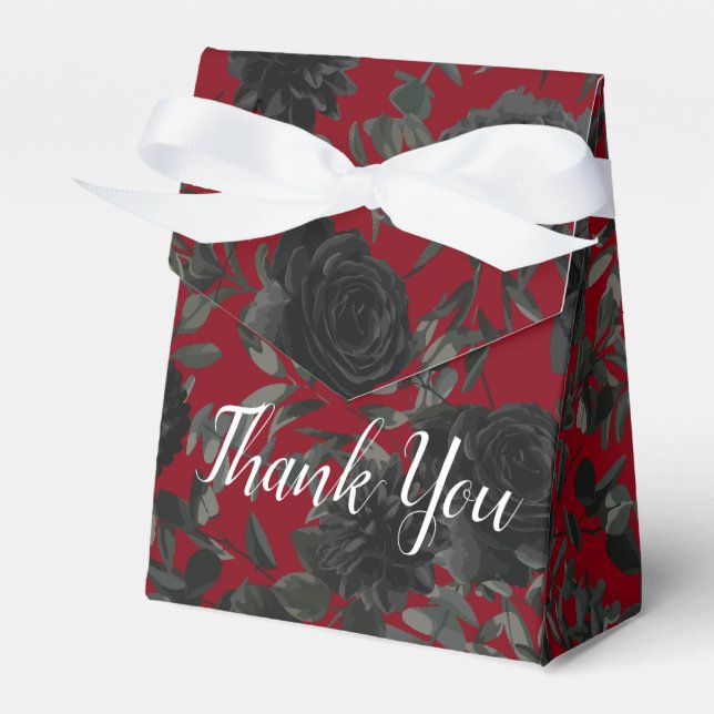 Red and Black Rose Gothic Wedding Favor Box (Front Side)