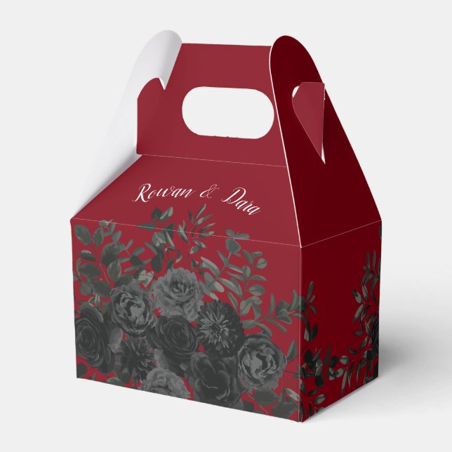Red and Black Rose Gothic Wedding Favor Box (Front Side)