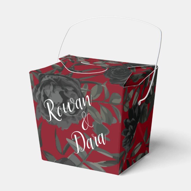 Red and Black Rose Gothic Wedding Favor Box (Front Side)
