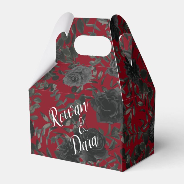 Red and Black Rose Gothic Wedding Favor Box (Front Side)