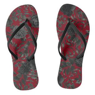 Red and Black Rose Gothic Wedding Flip-Flops Flip Flops