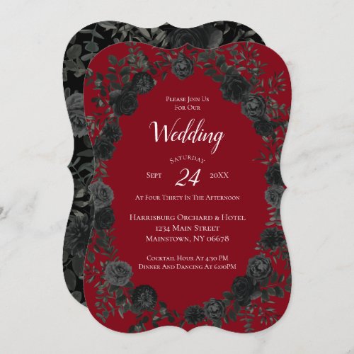 Red and Black Rose Gothic Wedding Invitation