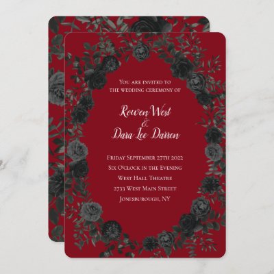 Red and Black Rose Gothic Wedding Invitations