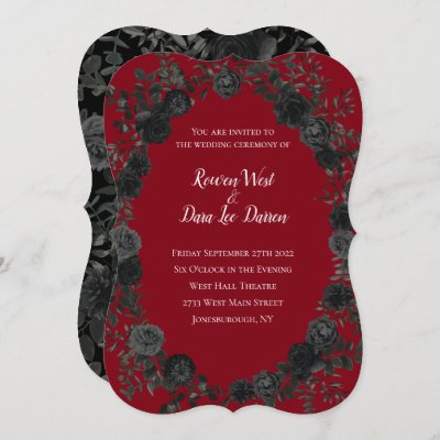 Red and Black Rose Gothic Wedding Invitations