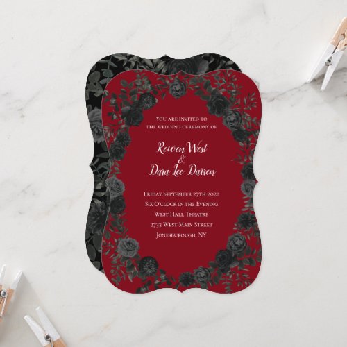 Red and Black Rose Gothic Wedding Invitations