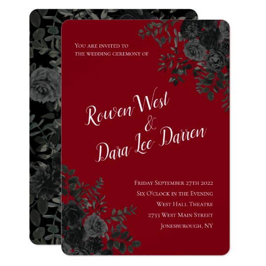 Red and Black Rose Gothic Wedding Invitations