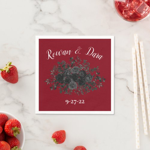 Red and Black Rose Gothic Wedding Napkins