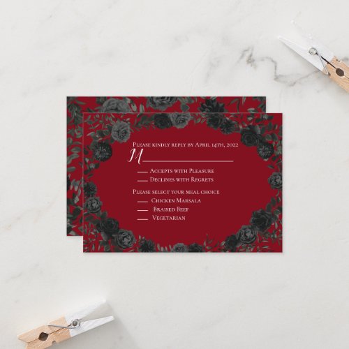 Red and Black Rose Gothic Wedding Reply Card