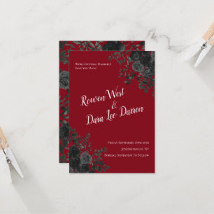 Red and Black Rose Gothic Wedding Save the Date Invitation