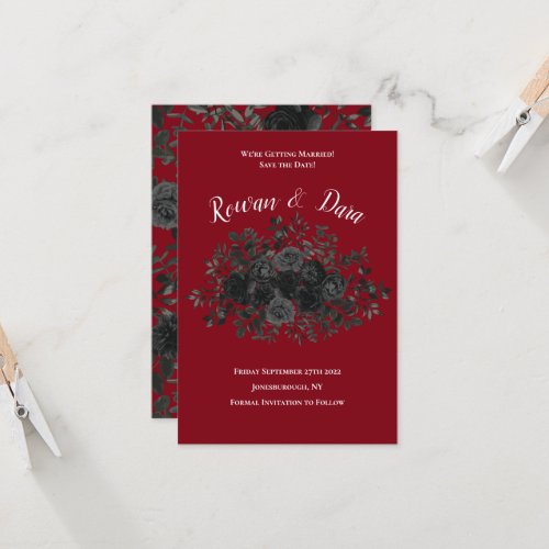 Red and Black Rose Gothic Wedding Save the Date Invitation
