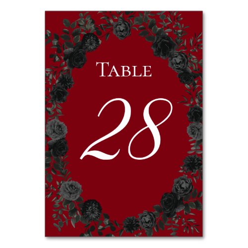 Red and Black Rose Gothic Wedding Table Numbers