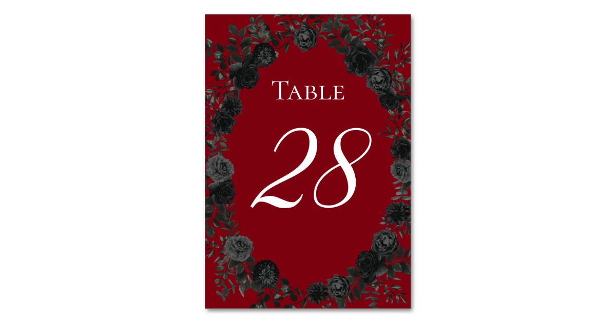 Red Roses Table Numbers Red and Black Rose Gothic Wedding Table Numbers | Zazzle