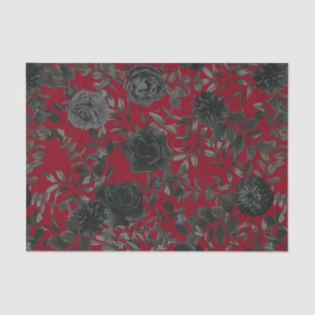 Red and Black Rose Gothic Wedding Tissue Paper (Front)
