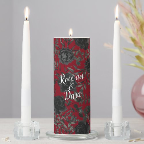 Red and Black Rose Gothic Wedding Unity Candle