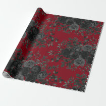 Red and Black Rose Gothic Wedding Wrapping Paper