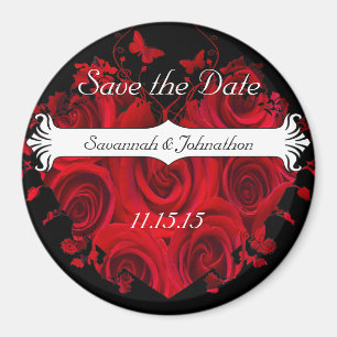 Red and Black Rose Heart Save the Date Magnets