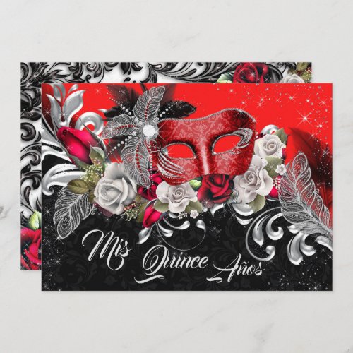 Red and black Rose Masquerade invitation